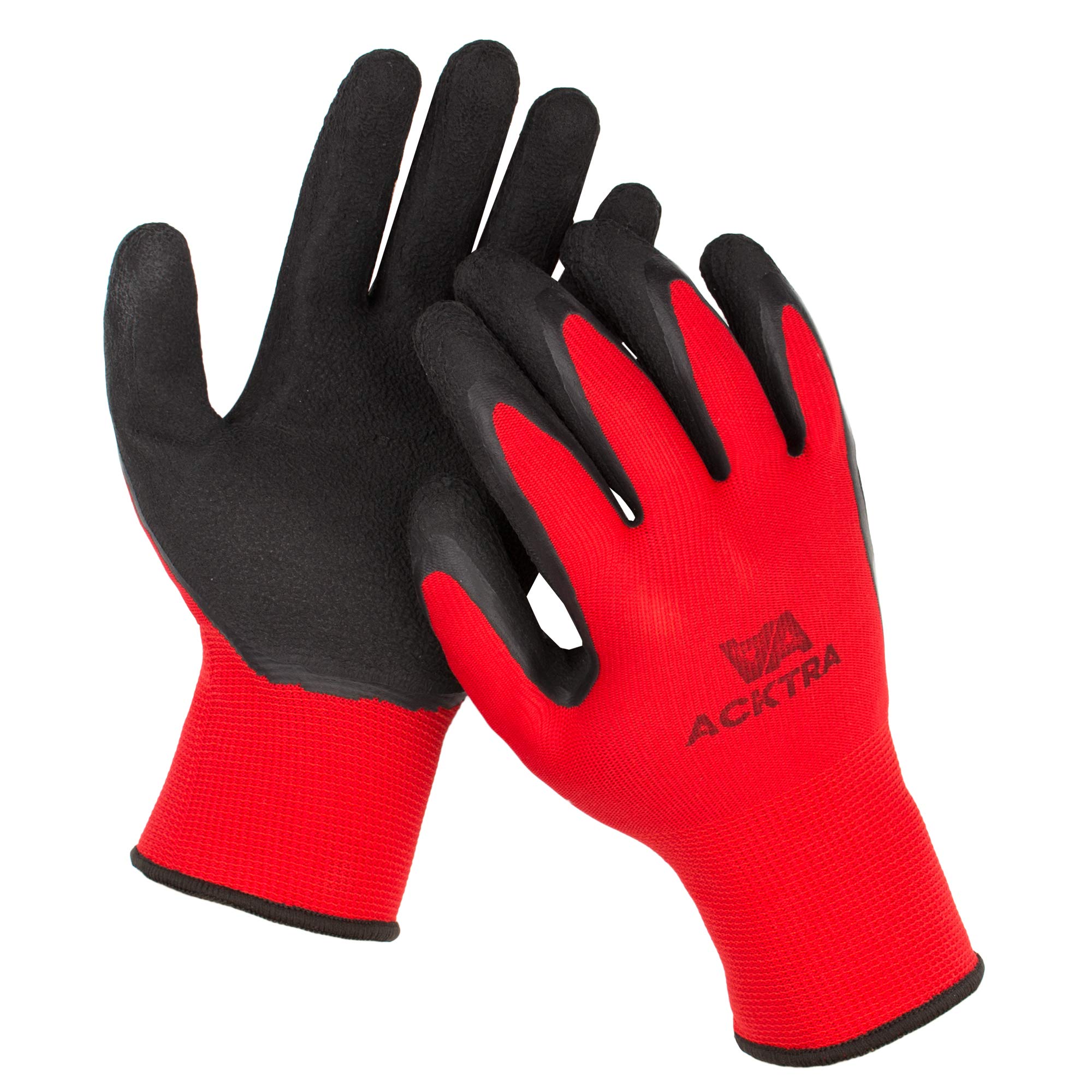 Crinkle Rubber Coated Work Gloves for Construction & Gardening - Non-Slip Safety Gloves, Heavy Duty WG009 RB (12 Pairs Bulk Pack) - Ideal for Landscaping, Warehouse Work & DIY Projects