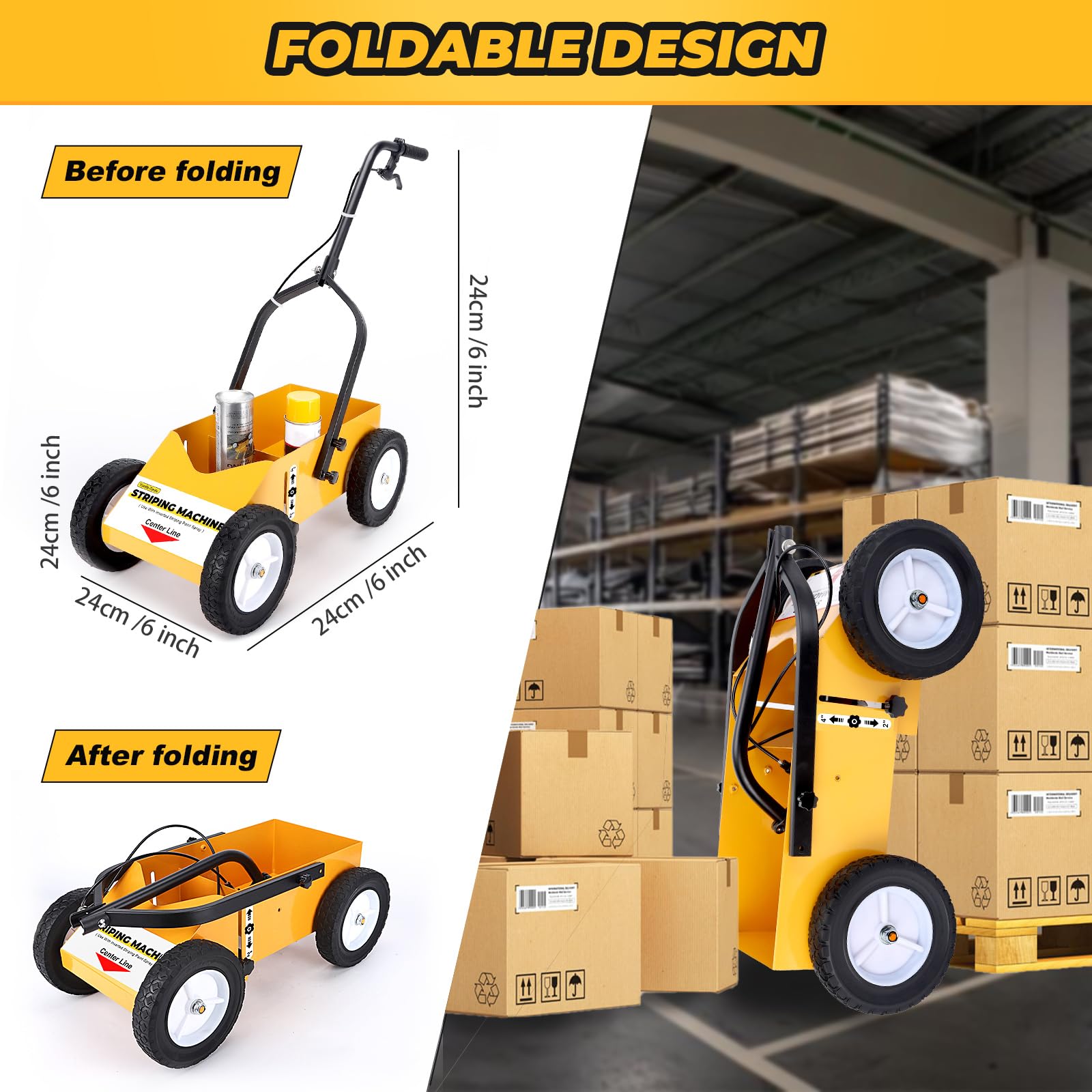 2395000 Professional Parking Lot Striping Machine - High Performance Line Marking Equipment for Roads & Pavements | Compatible with Inverted Striping Spray Paint | 9.8x13x28.3 Inch Yellow | Ideal for Parking Lots, Warehouses & Construction Sites