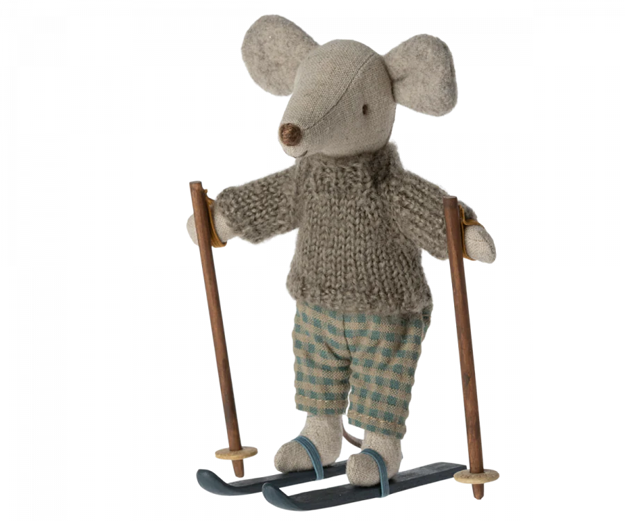 Maileg Winter Mouse with Ski Set - Big Brother Plush Toy for Kids | Perfect for Winter Play, Collectibles & Gift Giving