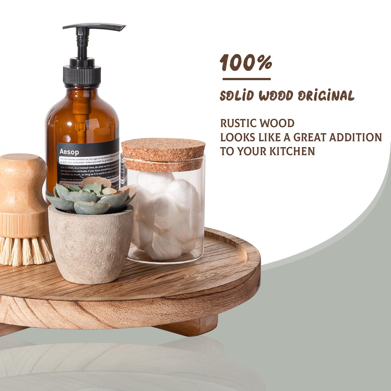 Farmhouse Round Wooden Tray - 10