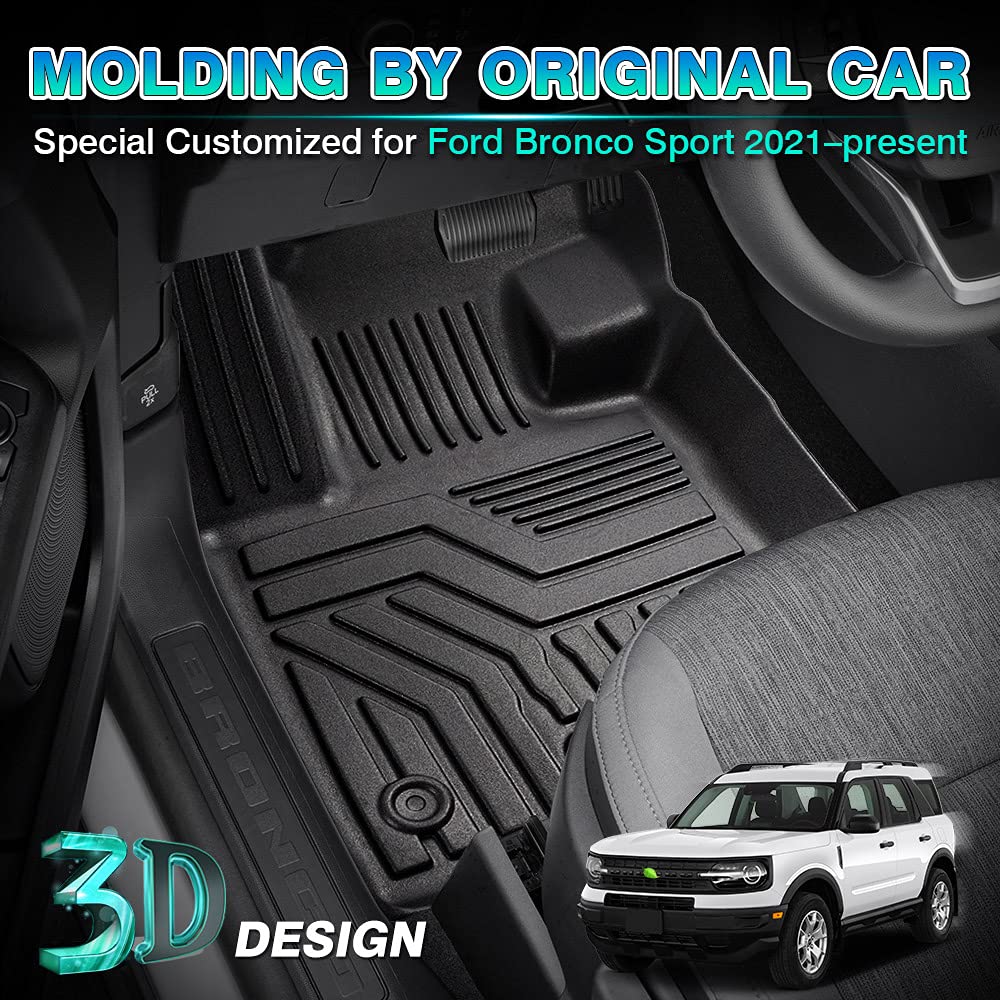 2021-2024 Ford Bronco Sport All-Weather Floor Mats - Custom Fit 2 Row Car Floor Liners Set (Black) | Durable Protection for Off-Roading, Camping & Daily Commute