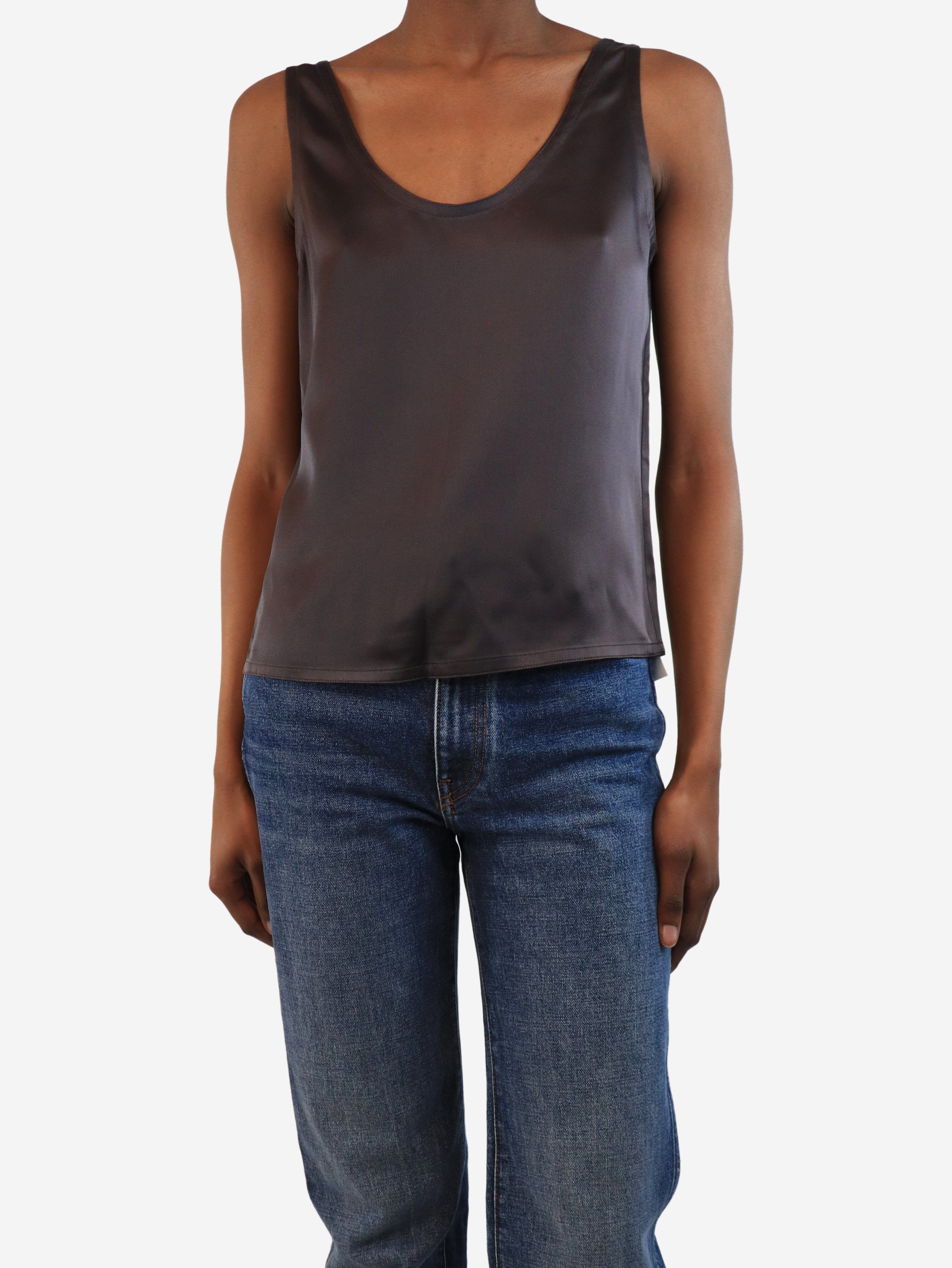 Women's Brown Satin Tank Top - Size XS | Soft & Comfortable Summer Sleeveless Blouse for Casual Wear, Beach Outfits & Layering