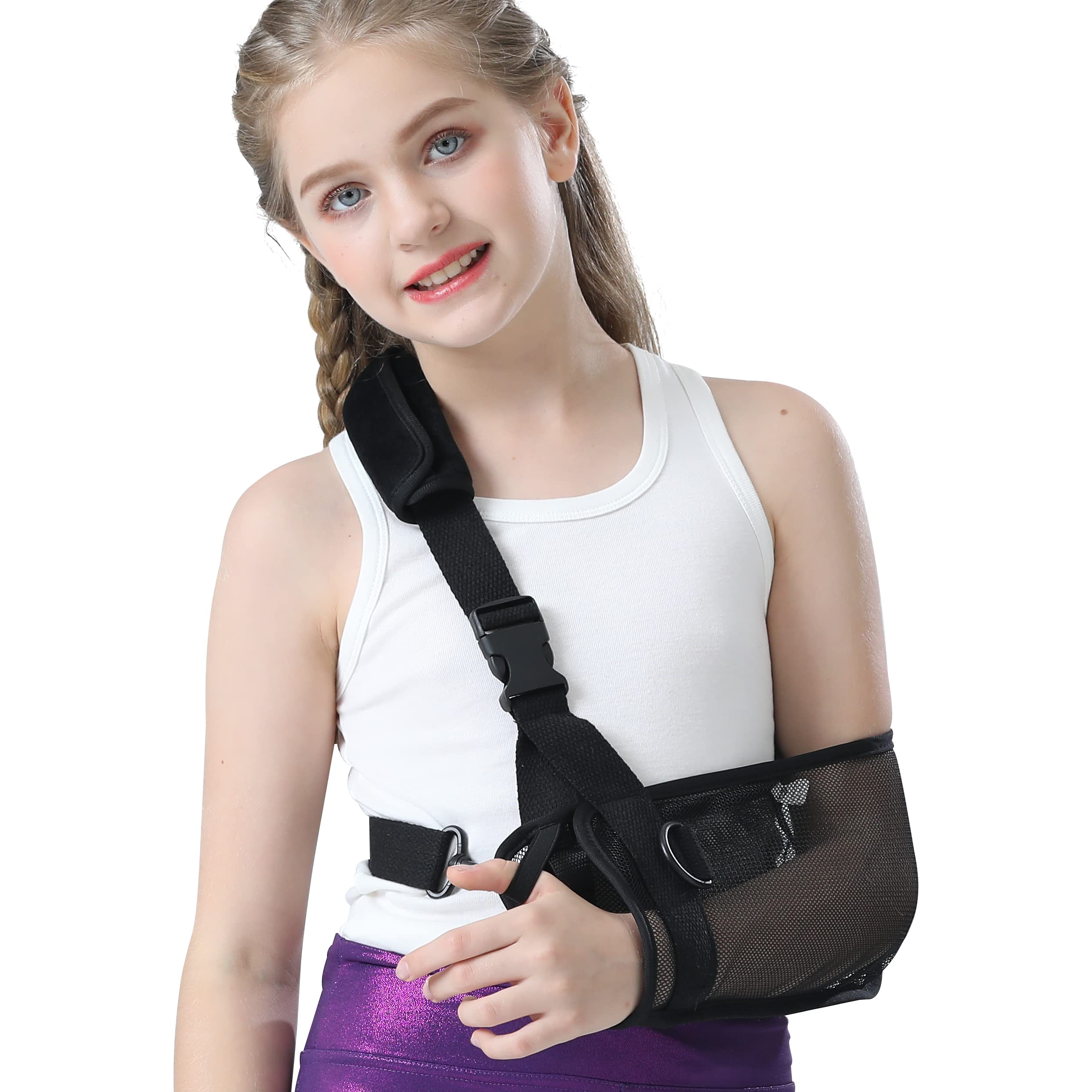 **Kids Mesh Arm Sling with Waist Strap - Pediatric Shoulder Support for Elbow Injury, Rotator Cuff Tear, Dislocated Fracture - Comfortable & Adjustable for Daily Use & Shower**