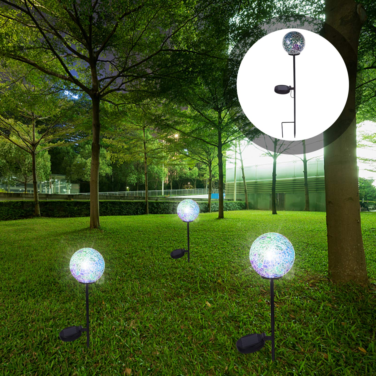 Uonlytech Solar Mosaic Glass Ball Light - Waterproof Outdoor Decorative Lamp for Garden, Lawn & Patio | Solar Powered Landscape Lighting for Pathways, Yards & Outdoor Decor