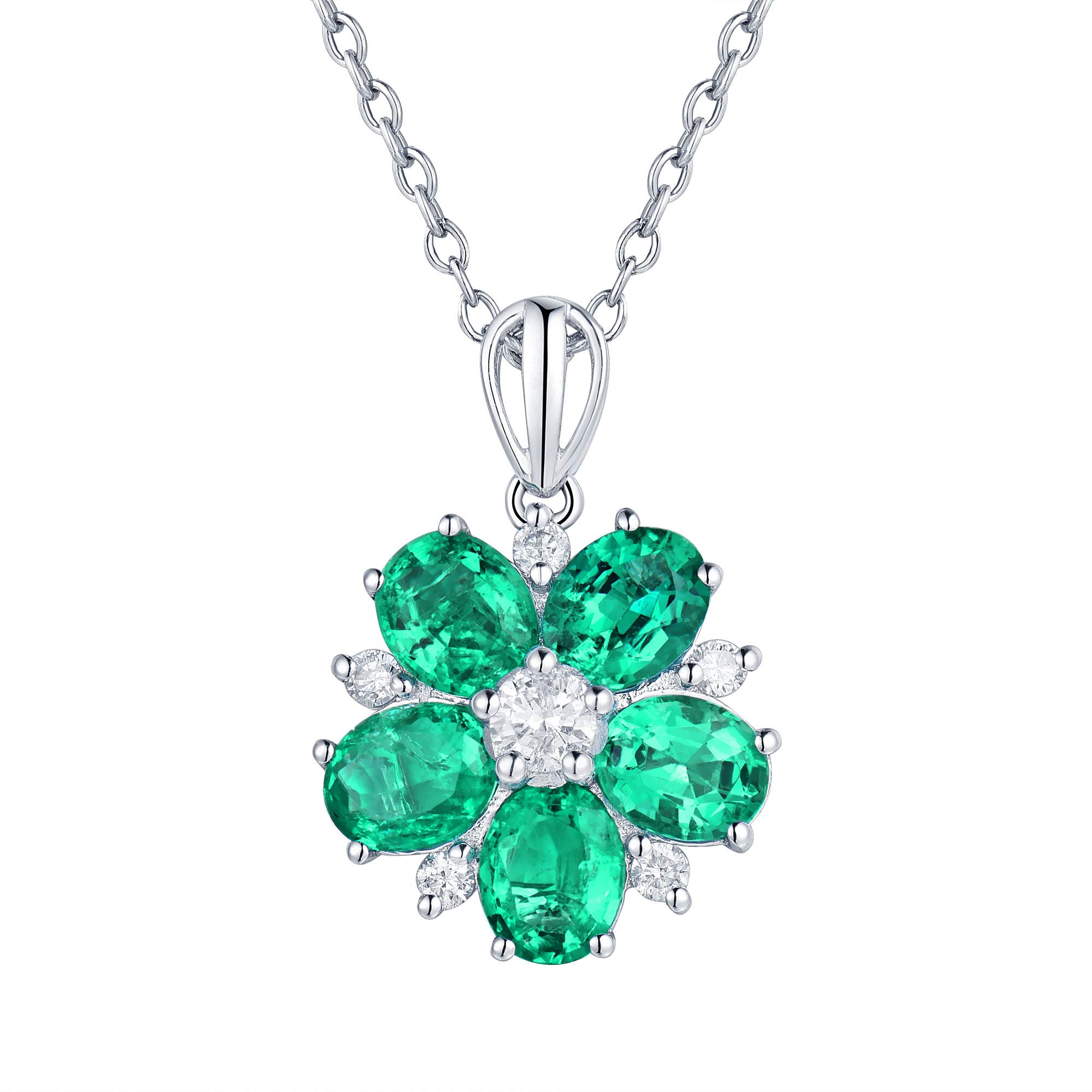 14K White Gold Natural Green Emerald Diamond Pendant Necklace for Women - Elegant Engagement, Birthday & Anniversary Gift | Perfect for Weddings, Parties & Special Occasions