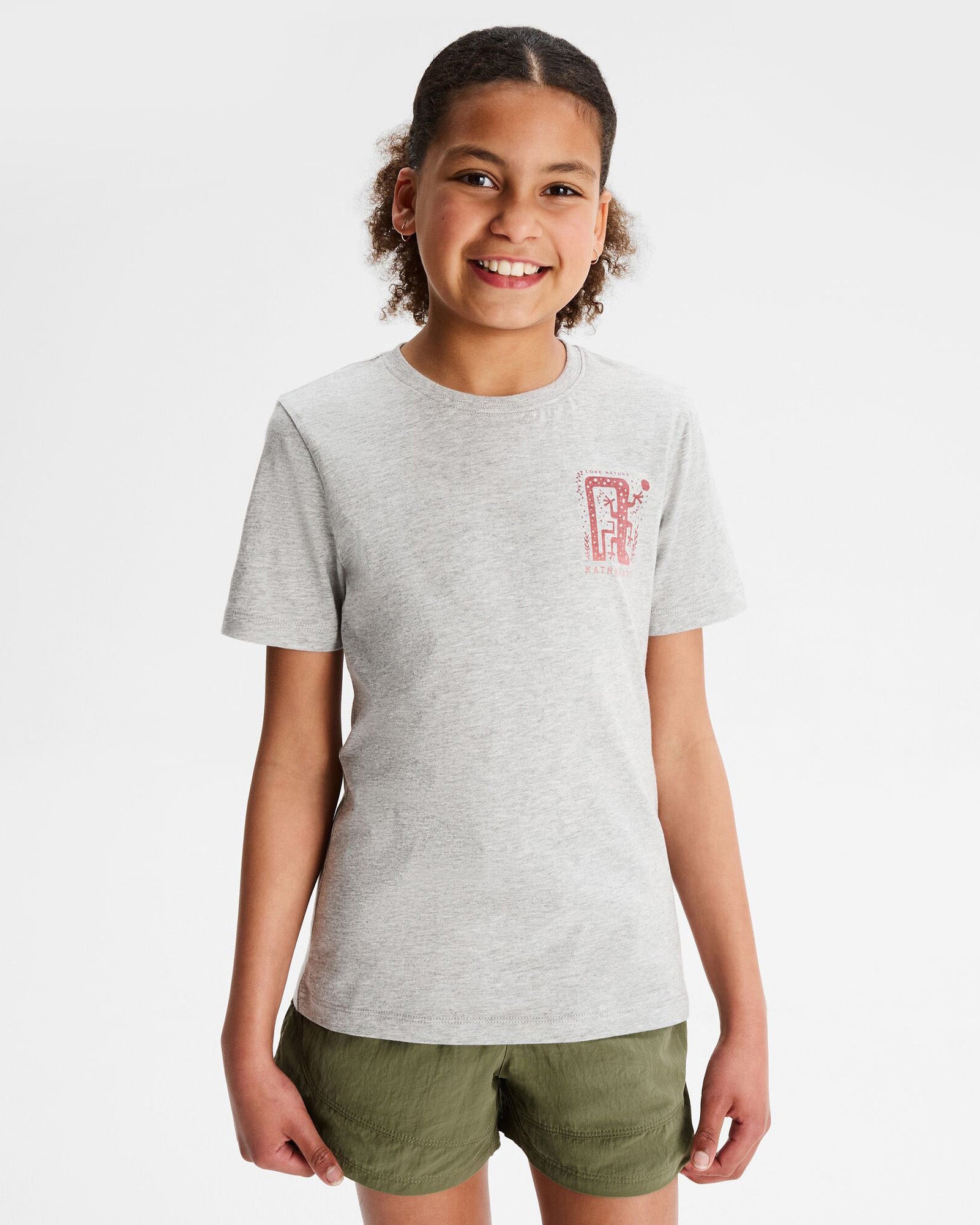 Girls' Geo Skink Organic Cotton T-Shirt - Light Grey Marle | Soft & Comfortable Kids Tee for Everyday Wear, Playdates & School