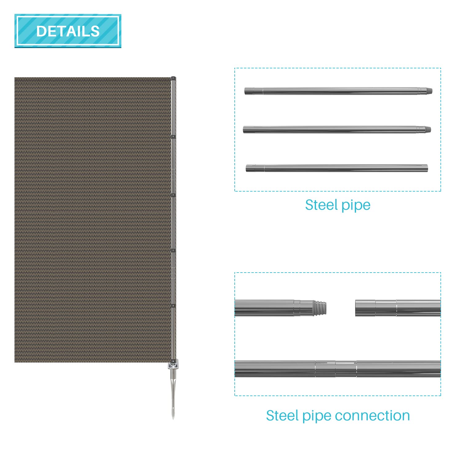 Coarbor 6'x34' Removable Outdoor Privacy Fence Panel - Brown Pool, Dog, Chicken & Vegetable Garden Barrier with Spikes & Poles | Perfect for Backyard, Yard Border & Privacy Protection