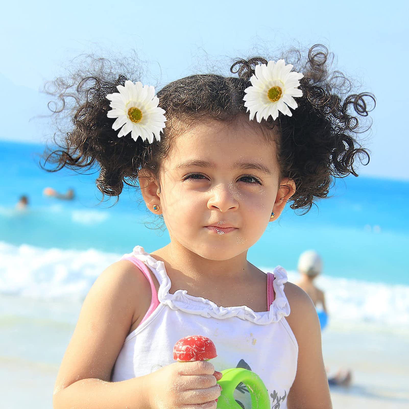Lurrose 12pcs Sunflower Hair Clips for Women & Girls - Hawaiian Beach Wedding Daisy Alligator Hairpins, Barrettes & Brooches Headpiece - Summer Hair Accessories in White - Perfect for Bridal, Vacation & Party Hairstyles