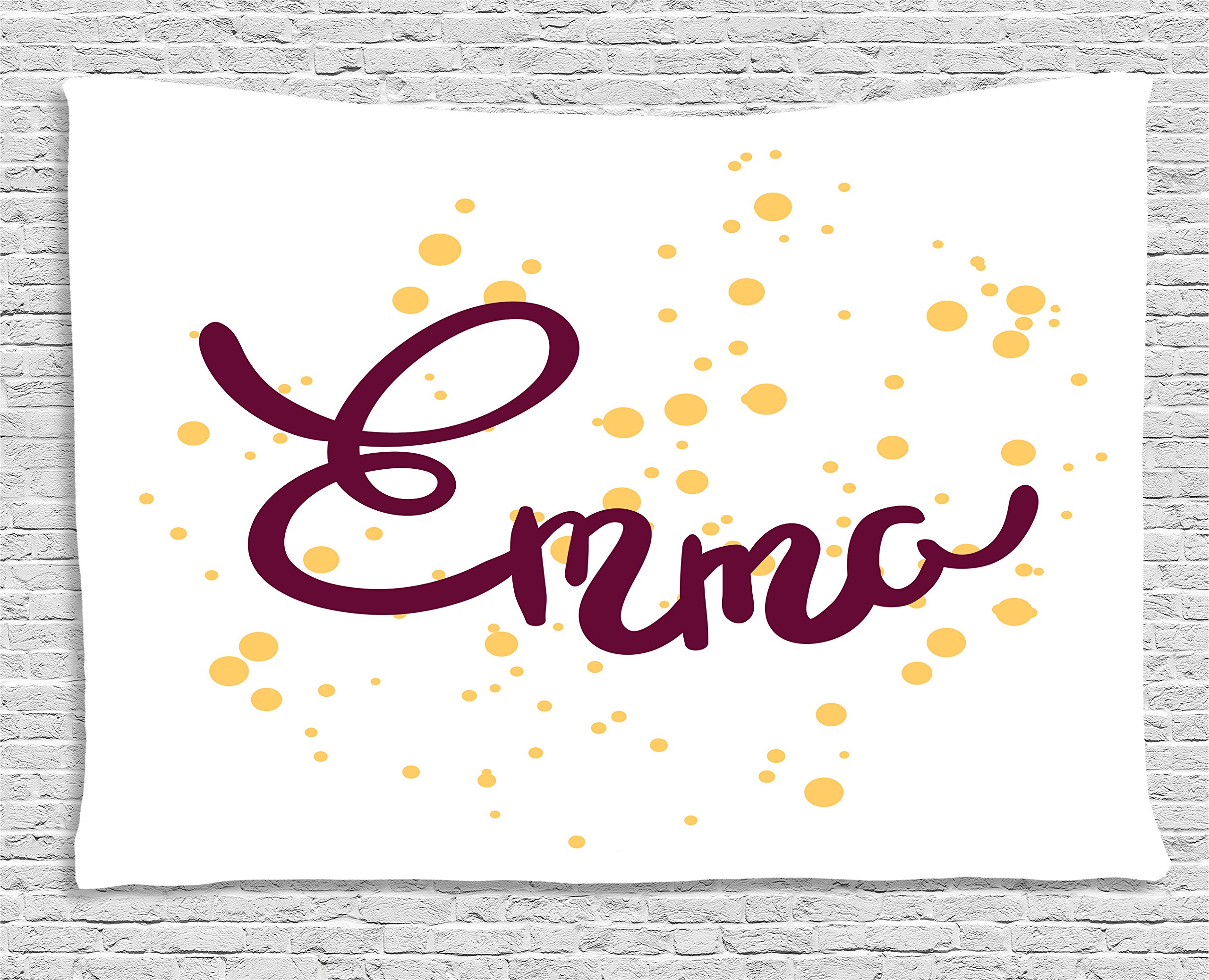 Ambesonne Emma Tapestry Wall Hanging - Handwritten Name Design with Swirls on Plain Background, 60x40 Inch Purple Mustard Decor for Bedroom, Living Room, Dorm - Perfect for Boho Home Decor & Gift Ideas