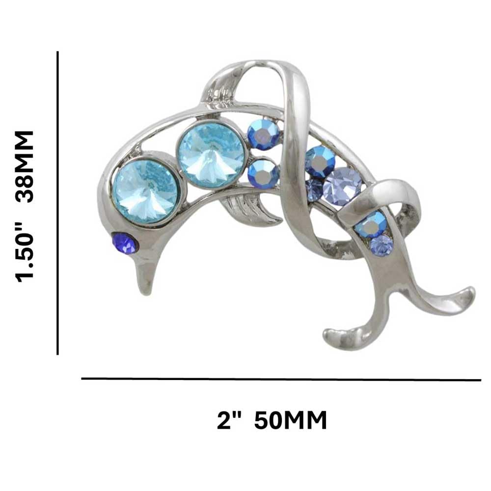 Dolphin Brooch Pin with Blue Crystals for Women's Fashion