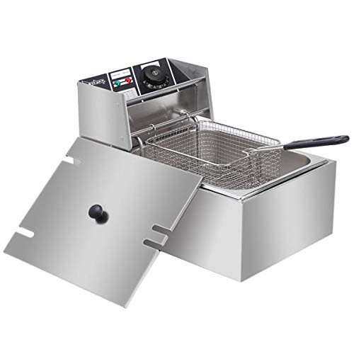 Commercial Stainless Steel Electric Deep Fryer 6L - Restaurant Countertop Fryer for Chicken, Chips & Fries - Includes Basket & Scoop - Perfect for Family Cooking & Food Businesses