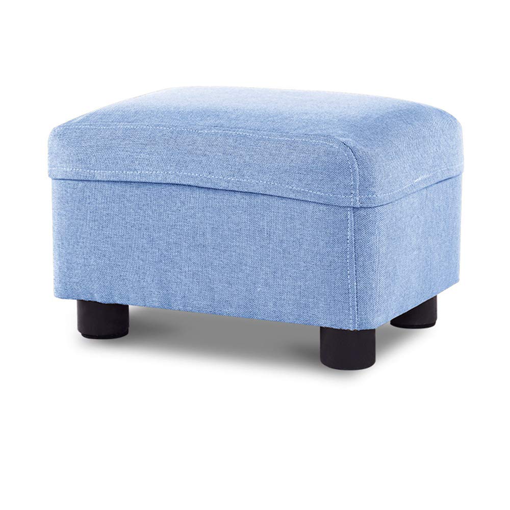 KST Ottoman Footstool - Rectangle Linen Upholstered Footrest with Solid Wood Legs | Multi-Functional Step Stool for Living Room, Bedroom & Entryway | Easy to Clean Blue Storage Bench (15