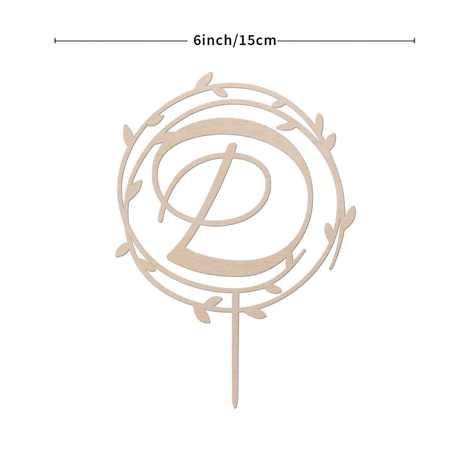 Personalized Wooden Monogram Cake Topper - Letter D Rustic Wedding & Birthday Cake Decoration - Custom Initial Wreath Topper for Wedding Cakes, Birthday Parties & Special Celebrations (Design 05)