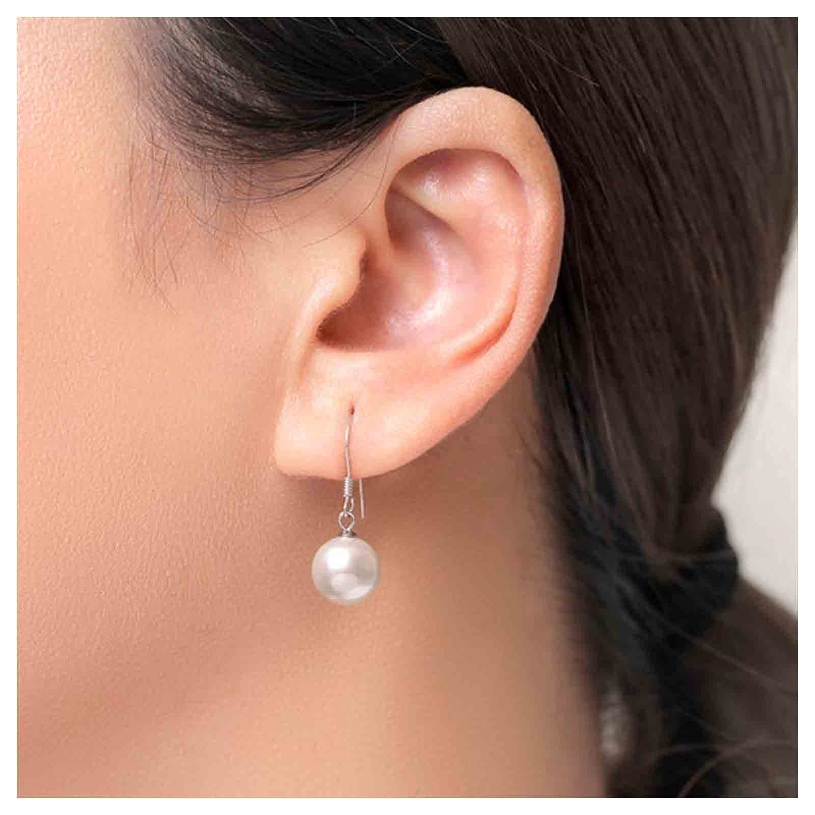 Boho Pearl Hook Earrings - Freshwater Pearl Drop Earrings for Women, Silver Round Dangle Earrings, Bridal Jewelry & Bridesmaid Gifts | Perfect for Weddings, Parties & Everyday Wear