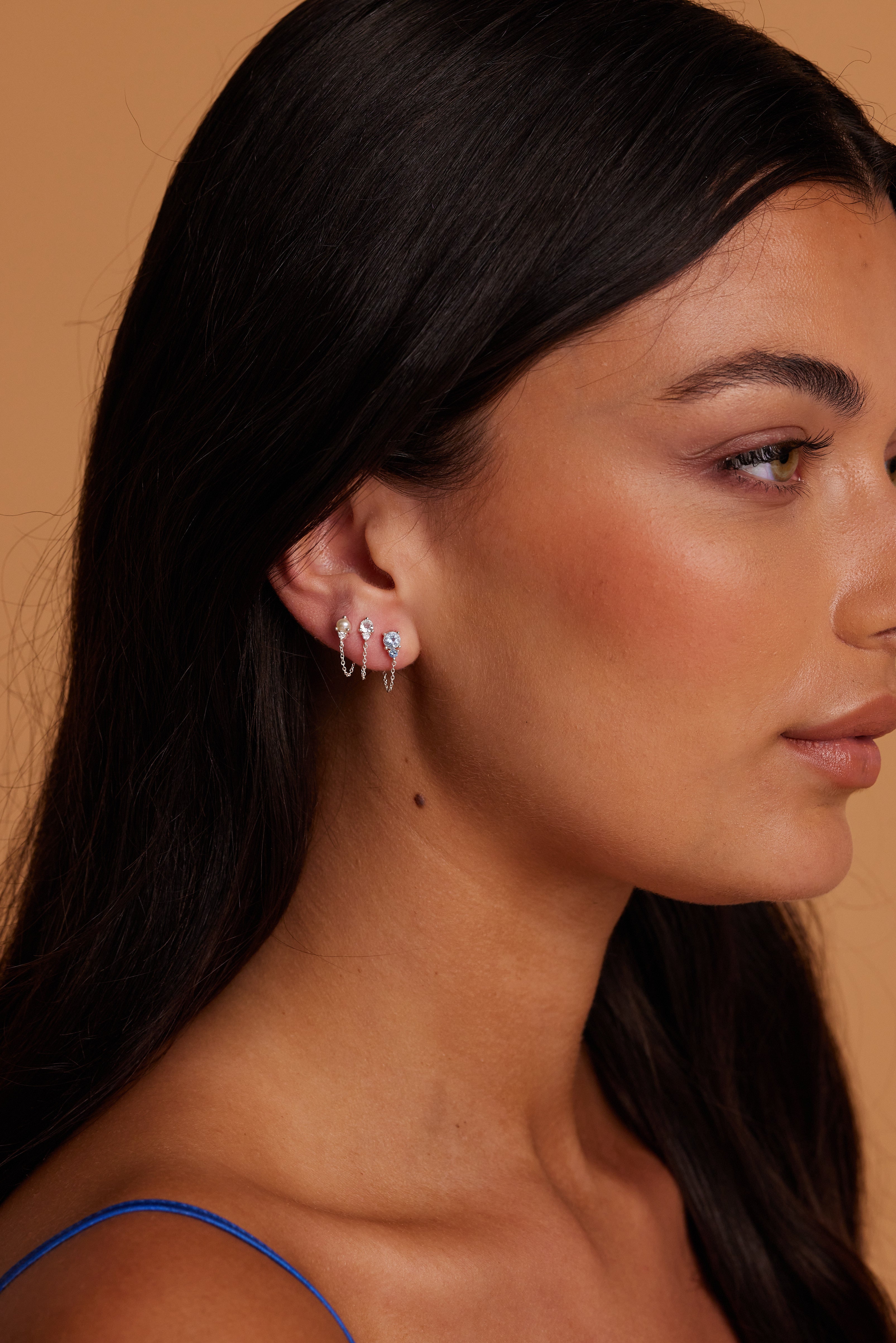 March Birthstone Silver Stud Earrings - Ombre Aquamarine Gemstone Jewelry for Women - Perfect for Birthday Gifts & Everyday Wear