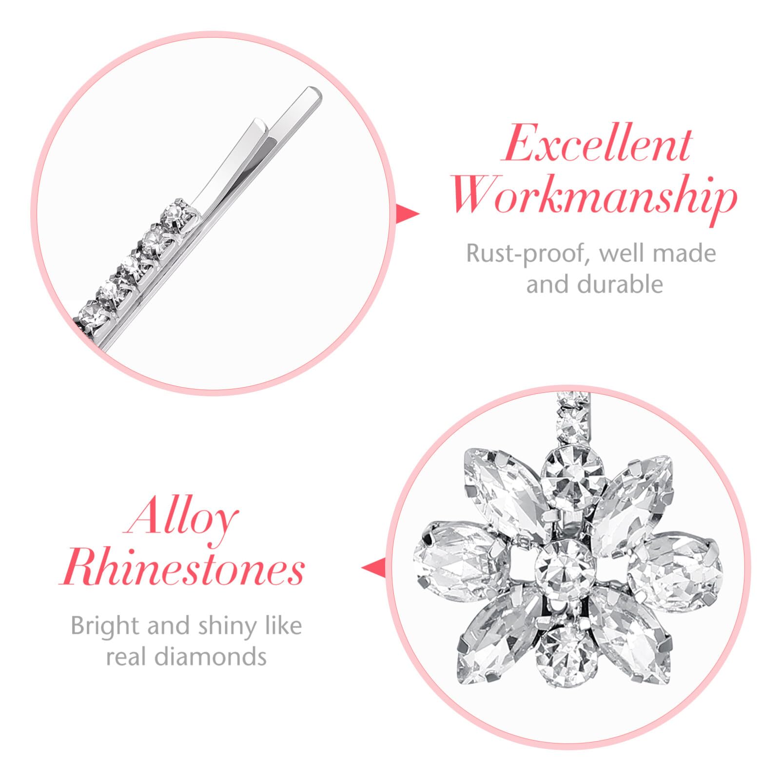 Elegant Crystal Flower Hair Pins - Rhinestone Floral Bobby Pins for Women | Bridal Hair Accessories | Wedding, Prom & Party Hair Clips (Silver)