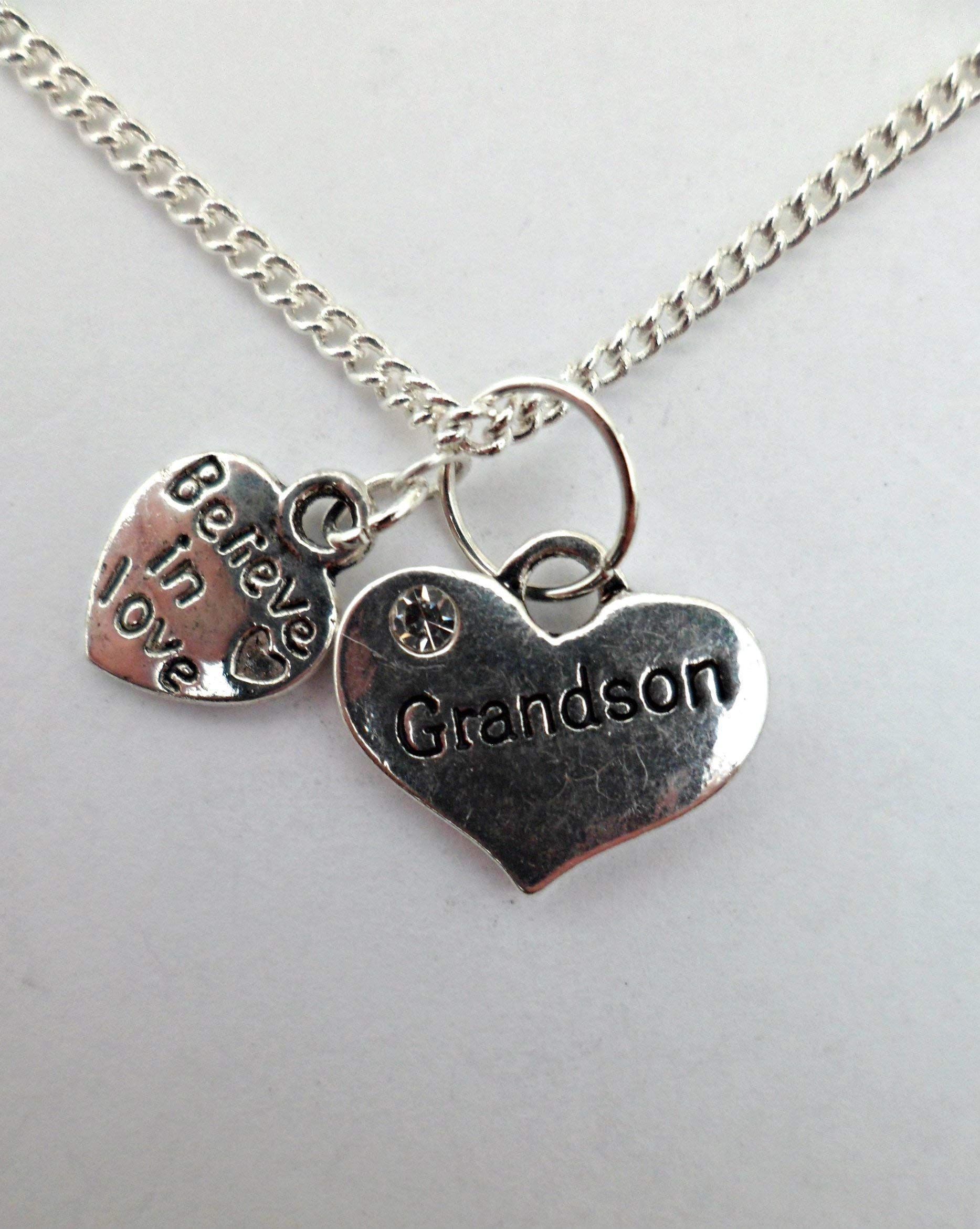Sterling Silver Plated Grandson Love Heart Charm Pendant Necklace - Perfect for Birthdays, Graduation Gifts & Family Keepsakes