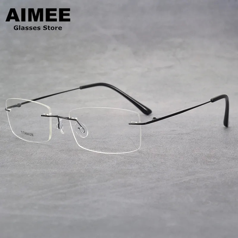 Aimee Unisex Rimless Square Titanium Eyeglasses 4100 - Lightweight Durable Frame for Men & Women - Perfect for Reading, Work, and Everyday Wear