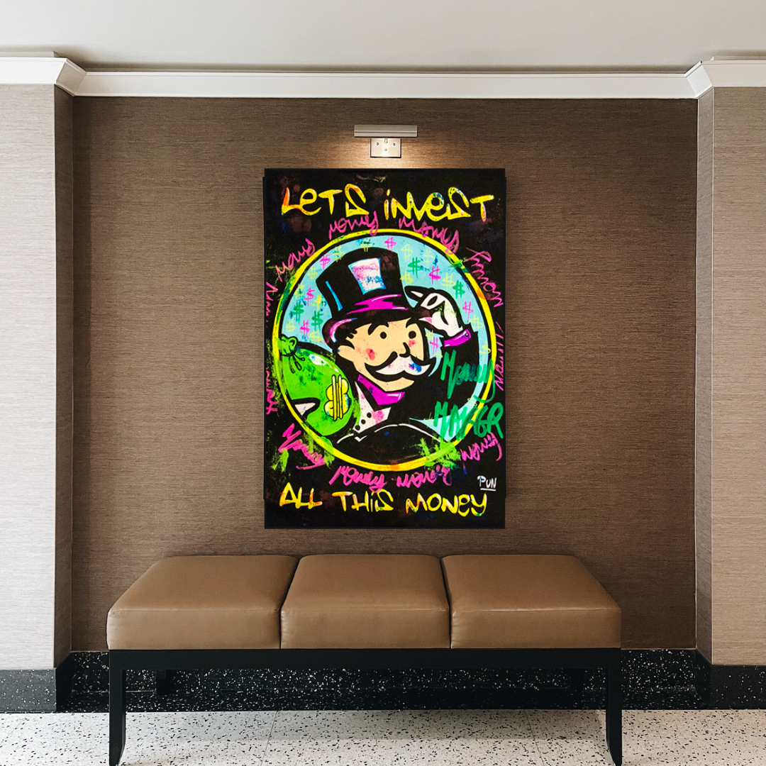 Alec Monopoly Money Art - Let's Invest Wall Art Decor for Home & Office | Modern Canvas Painting for Living Room, Bedroom & Office Spaces