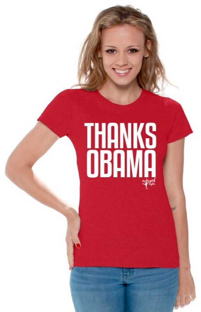 Awkwardstyles Women's Thanks Obama T-Shirt - White Political Graphic Tee with Free Bookmark - Funny Sarcastic Shirt for Democrats, Liberals & Political Fans - Great for Protests, Rallies & Casual Wear
