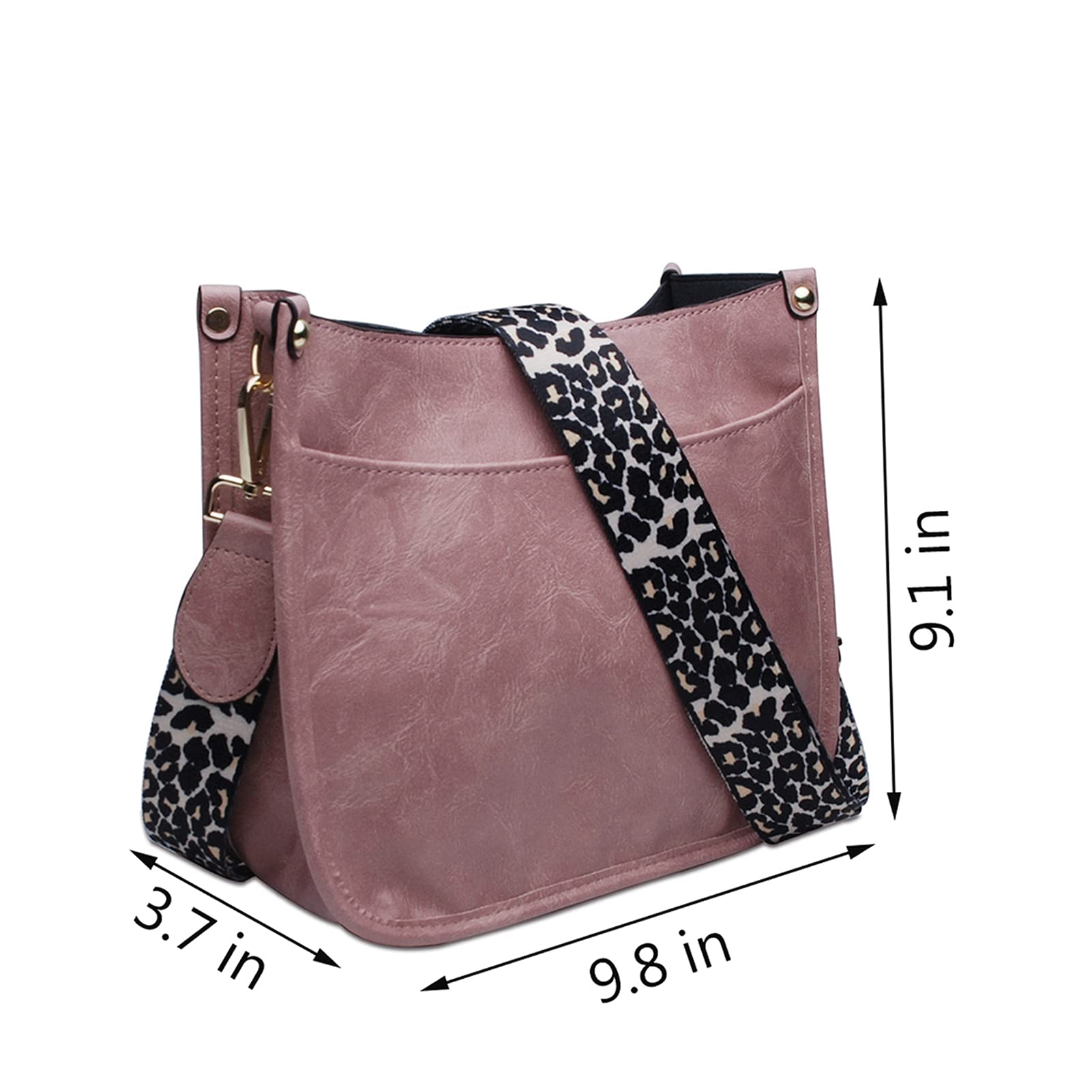 Stylish Vegan Leather Women's Handbag with Adjustable Leopard Guitar Strap - Crossbody Shoulder Bucket Purse for Work, Travel & Everyday Use
