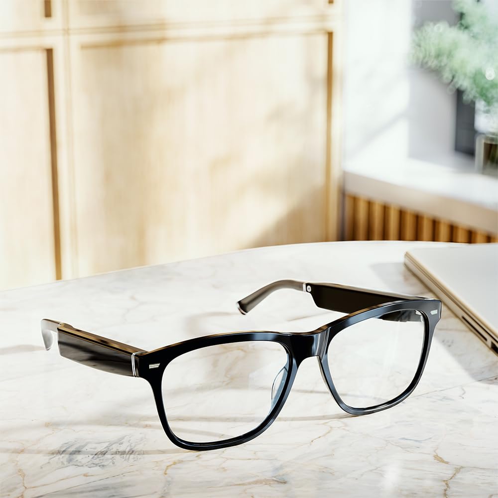 Amazon Echo Frames (2nd Gen) - Smart Glasses with Alexa Built-in, Square Frame Blue Light Blocking Glasses for Work, Driving & Digital Eye Strain Relief