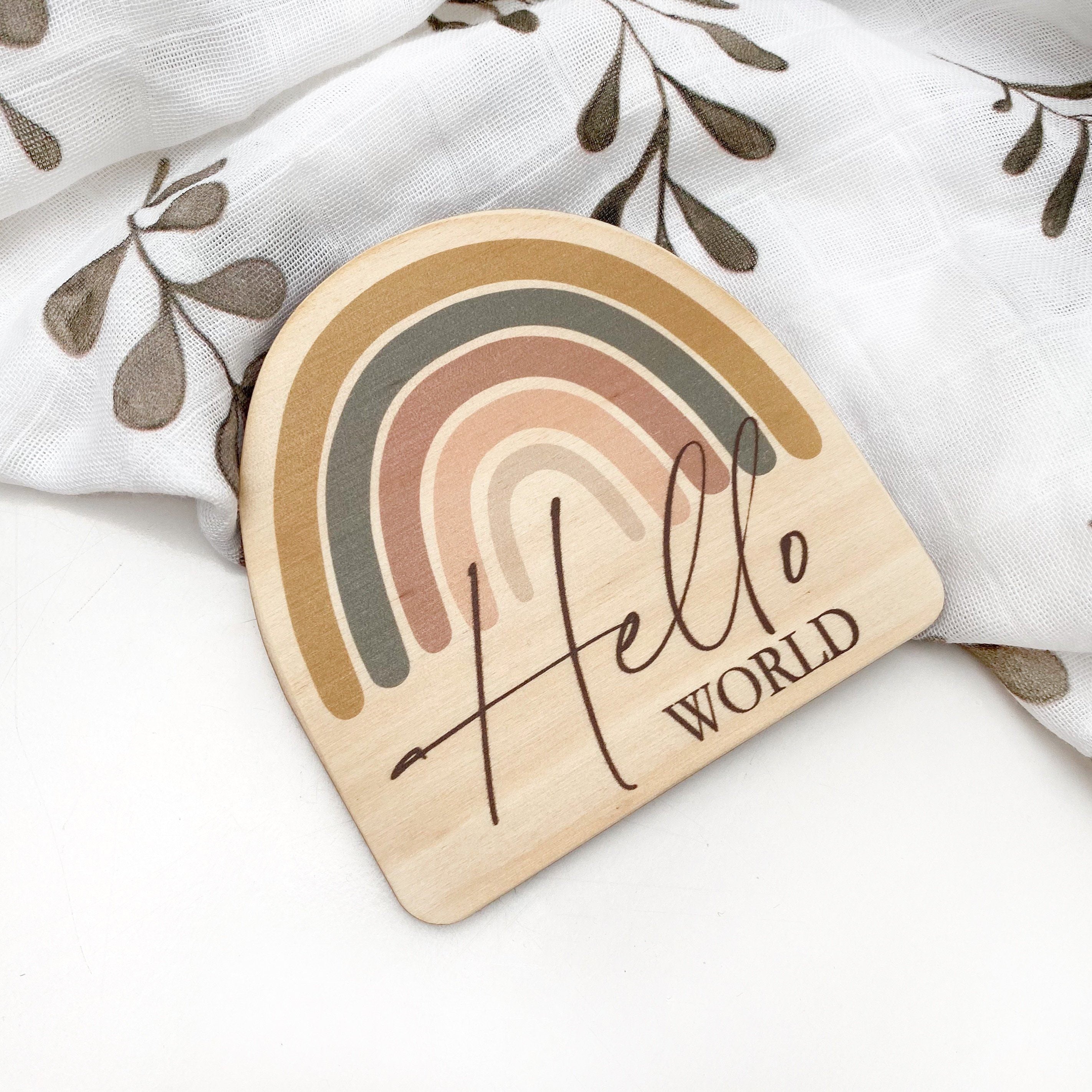 Personalized Timber Baby Announcement Milestone Plaques - Rainbow Series for Newborn Photo Props, Nursery Decor & Gender Reveal Gifts