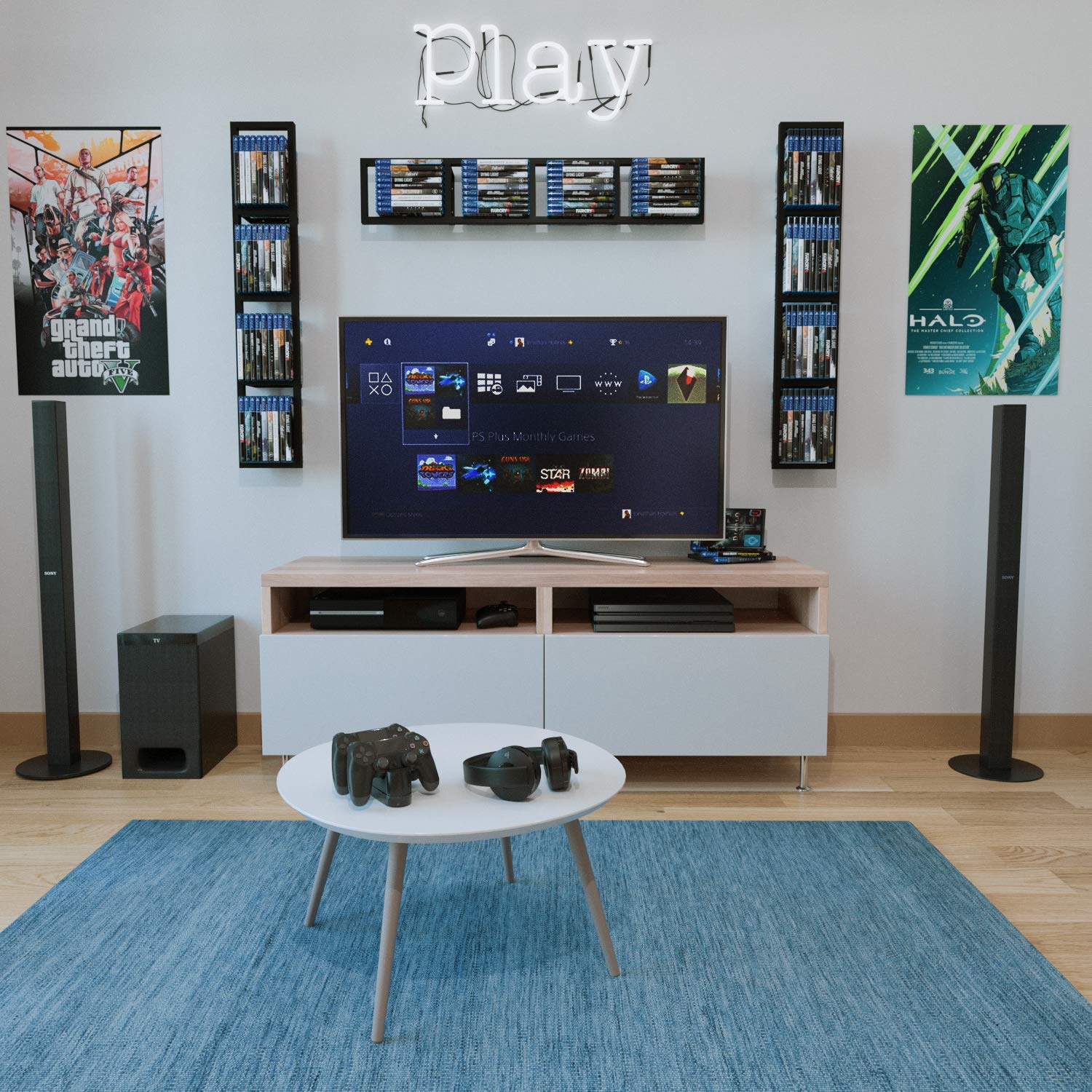 YouHaveSpace 34 Inch Wall Mounted CD DVD Storage Shelf - Metal Black Media Organizer for Movies, Games & Collectibles - Perfect for Living Room, Home Theater & Office Organization