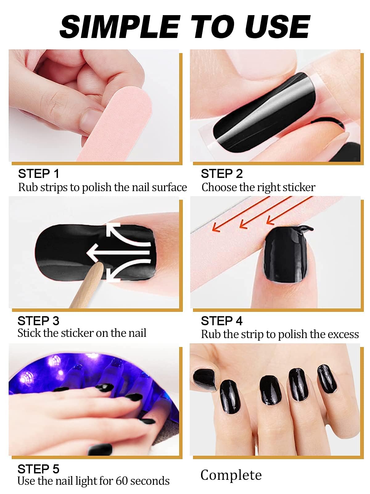 20PCS Gel Nail Polish Strips - Long Lasting Adhesive Nail Wraps with Nail File & Stick | Waterproof DIY Nail Art Stickers for UV/LED Lamp | Perfect for Salon, Home Manicure & Party Nail Designs