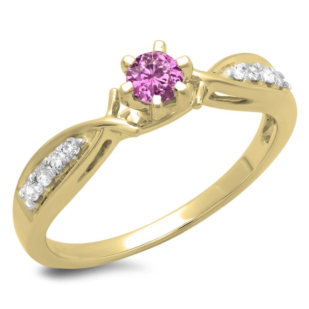 10K Solid Gold Pink Sapphire & White Diamond Solitaire Engagement Ring for Women - Dazzlingrock Collection | Perfect for Proposals, Weddings, and Anniversary Gifts