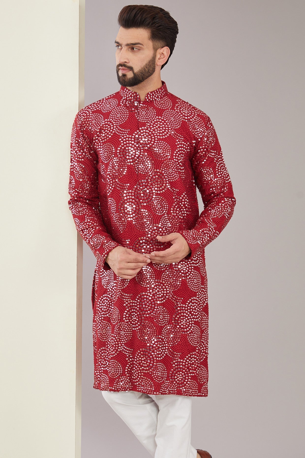 Elegant Maroon Sequined Kurta for Women - Stylish Indian Party Wear & Festive Occasions