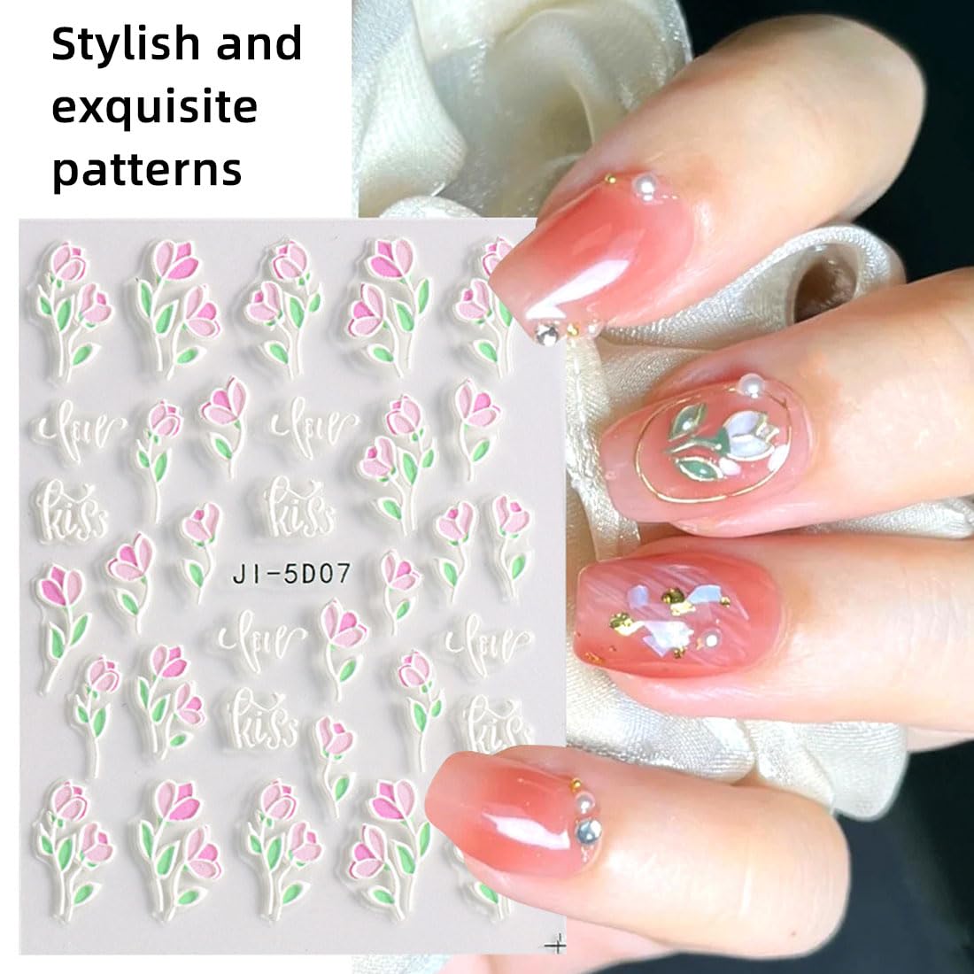 BZKSER Nail Art Stickers - 4 Sheets 3D Flower Nail Decals, Self-Adhesive 5D Nail Design Stickers for Manicure | Perfect for DIY Nail Art, Salon Use, and Special Occasions