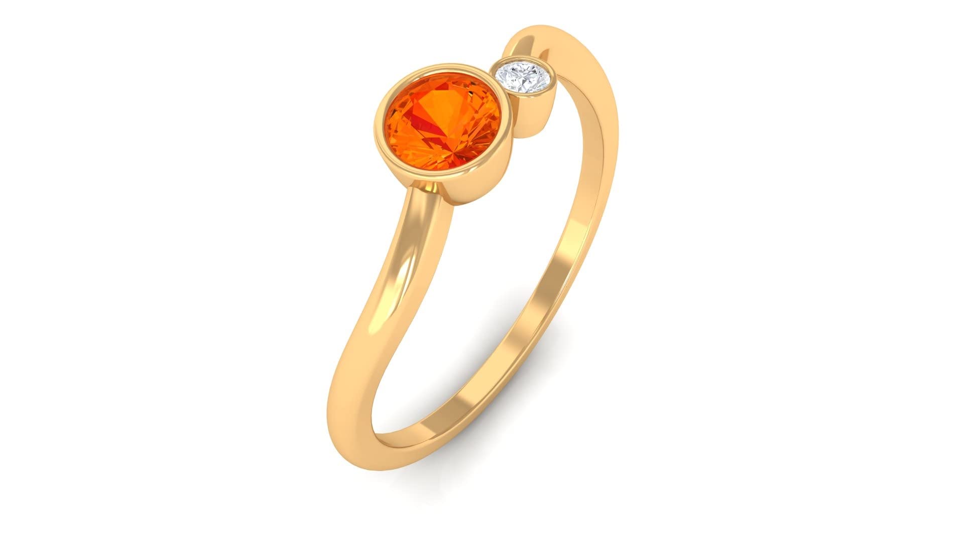 0.25 CT Orange Sapphire & Diamond Ring - 14K Solid Gold Bezel Set Two Stone Minimalist Ring for Women - Certified Natural Orange Sapphire Jewelry - Perfect for Engagement, Anniversary & Special Occasions