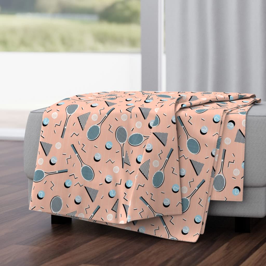 Soft Plush Minky Throw Blanket 50x70 Inches - 1980s Retro Tennis Blush Grid Sport Summer Memphis Design | Cozy Couch Blanket for Bed, Sofa & Home Decor