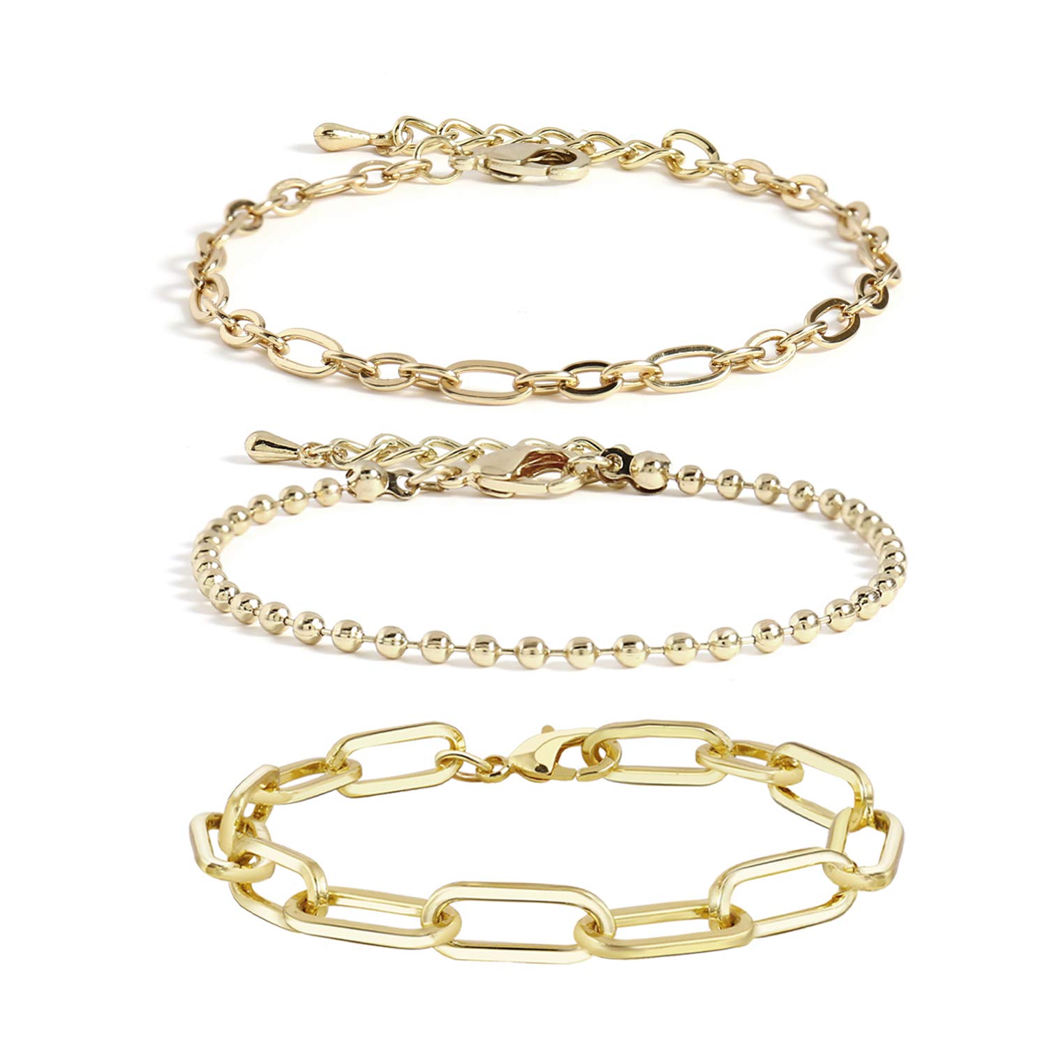 14K Gold Plated Dainty Link Beads Bracelet for Women - Adjustable Layered Metal Bracelet Set, Handmade Fashion Jewelry Gift for Her | Perfect for Date Night, Office Wear & Special Occasions