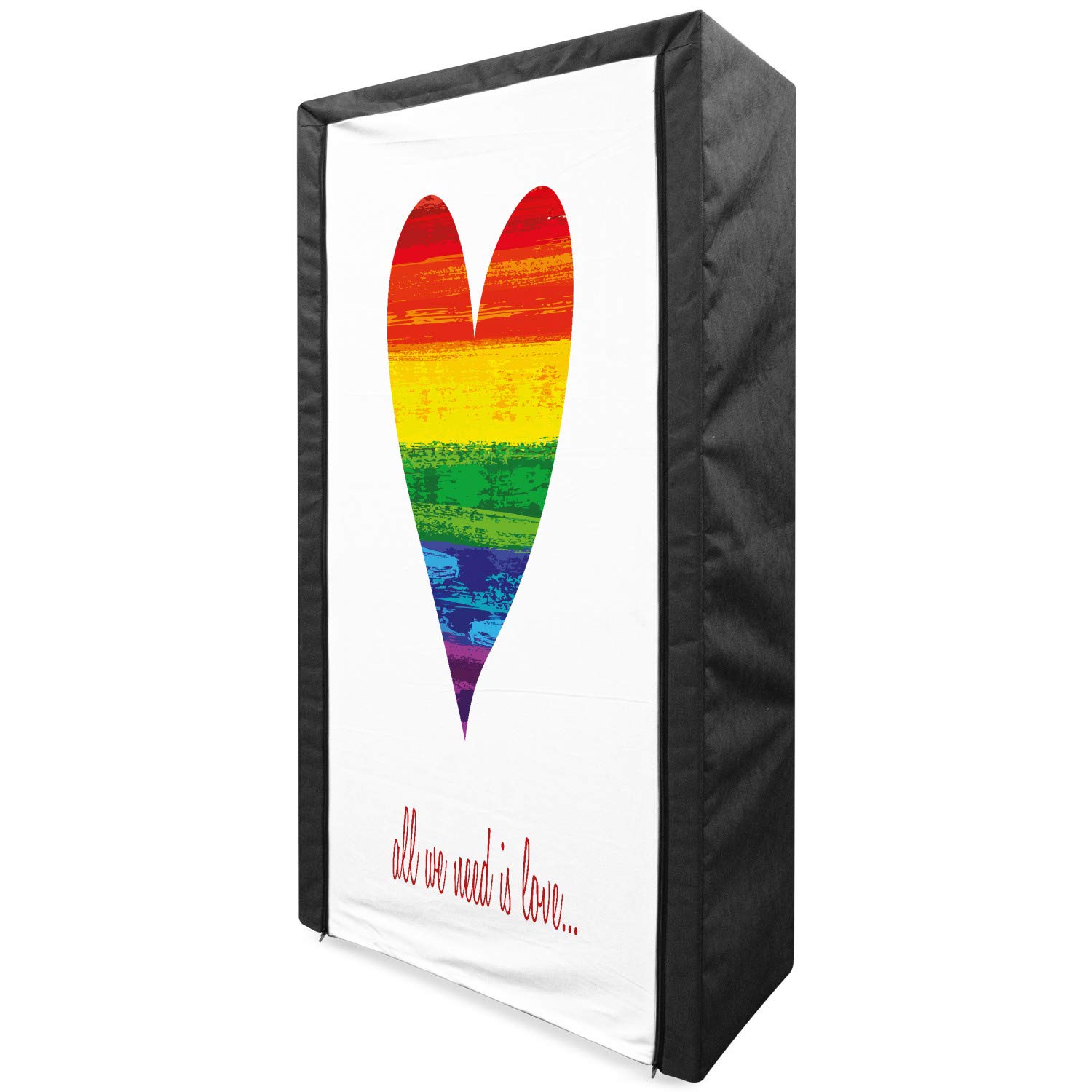 Ambesonne Pride Portable Fabric Wardrobe - Romantic 'All We Need is Love' Design with Heart in Rainbow Colors - 33.5