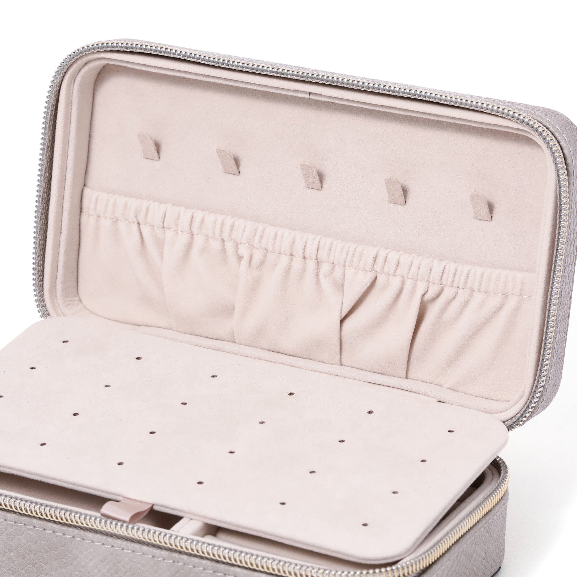 Flavia Travel Jewelry Box - Compact Organizer for Necklaces, Rings & Earrings - Perfect for Vacation, Business Trips & Gifts (M, Grey)