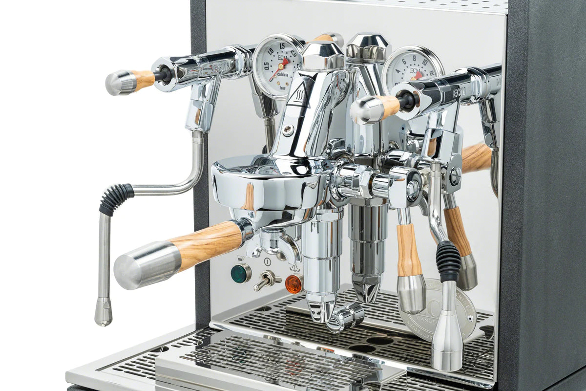 ECM Synchronika Olive Wood & Anthracite Espresso Machine - Professional Barista-Grade Coffee Maker for Home & Cafe Use