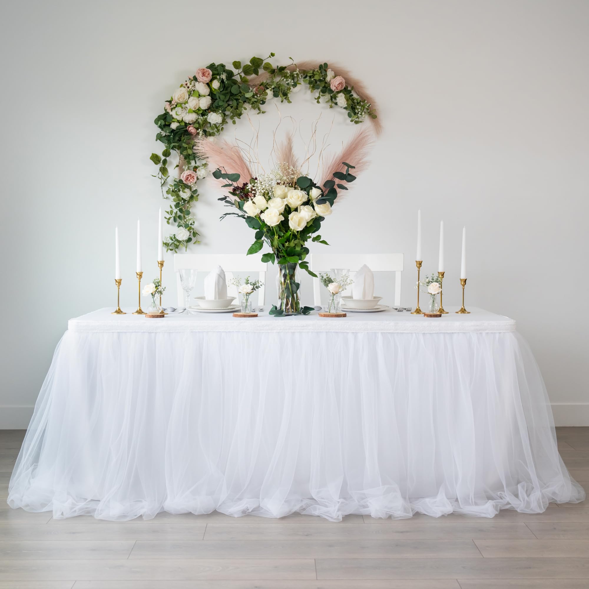 Bluekate White Tulle Table Skirt with Two Trims - 6ft Rectangle Table Tutu Skirt for Party Decor | Perfect for Baby Showers, Weddings & Unicorn Themed Events | Elegant Table Cover for Birthday Parties & Special Occasions