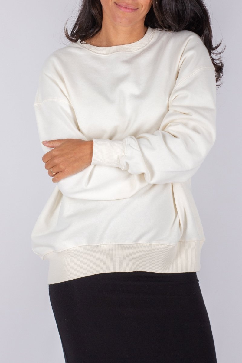 Oversized Crewneck Sweatshirt for Women - Soft & Cozy Ivory Pullover | Casual Loungewear, Streetwear, and Athleisure Outfits