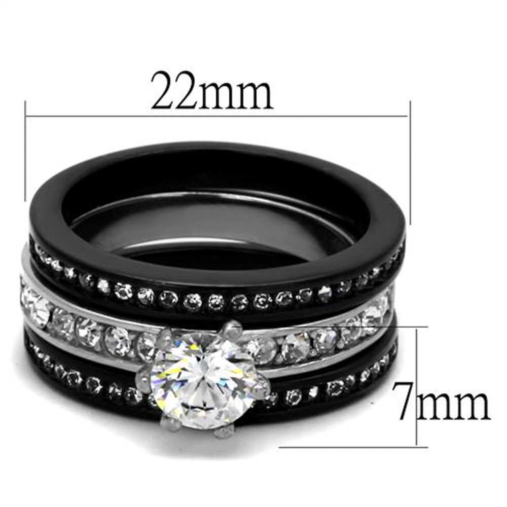 1.31ct CZ Wedding Ring Set for Women - Black Ion Plated Steel Jewelry for Bridal & Anniversary
