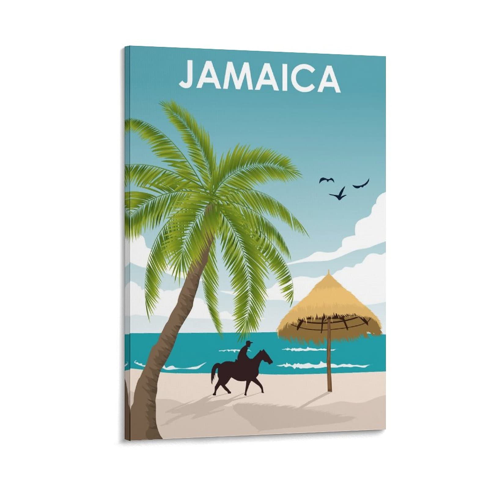 Vintage Jamaican Travel Beach Horseback Art Posters - Modern Canvas Wall Art Prints & Paintings for Home Decor - Perfect for Living Room, Office, Bedroom Wall Decor & Gift Giving - Tropical Beach Scene for Vacation Vibes & Coastal Themed Spaces