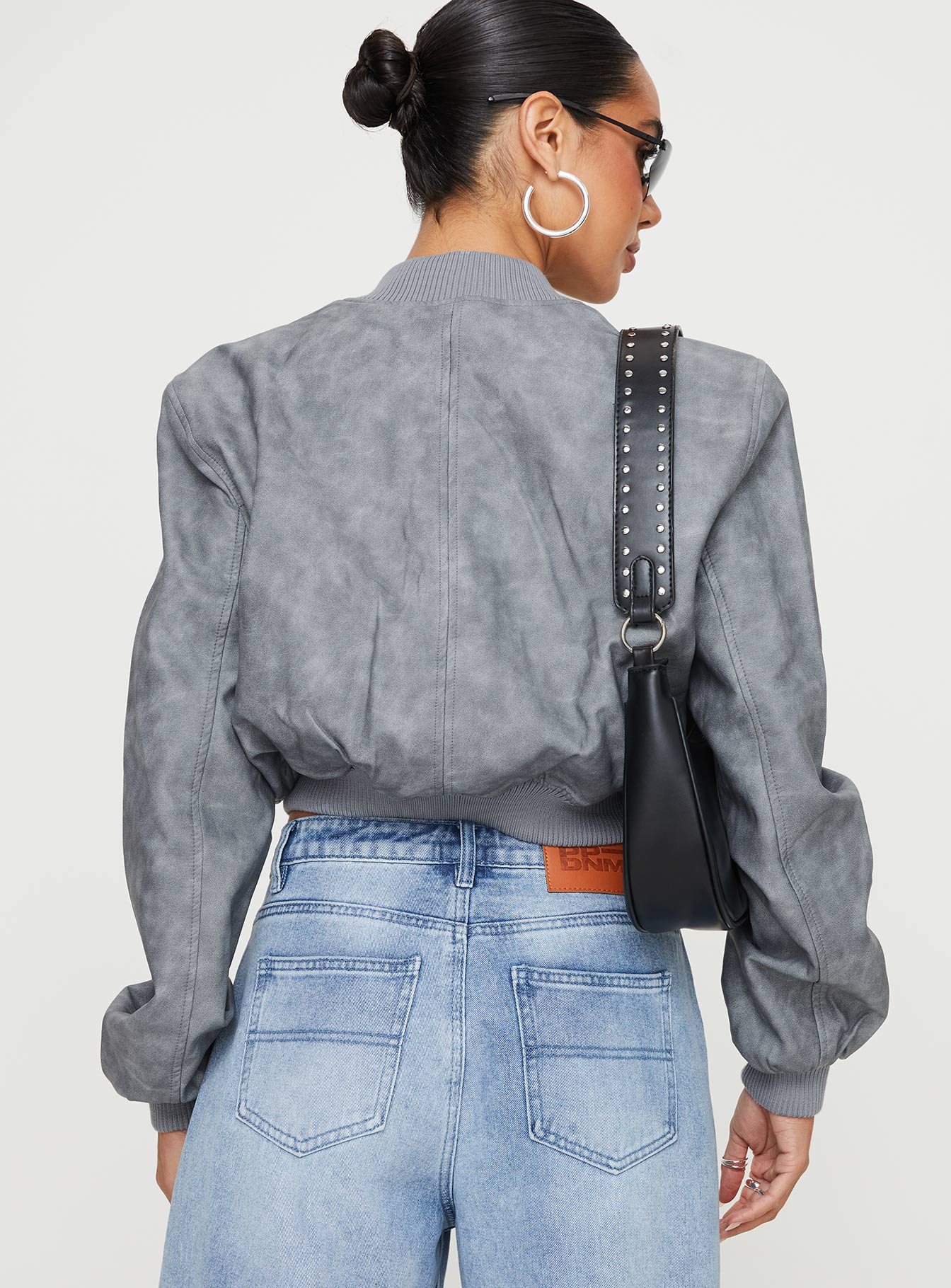 Allure Faux Leather Bomber Jacket for Women - Stylish Vegan Leather Jacket with Cloud Pattern - Perfect for Casual Outfits, Night Out & Fall Fashion