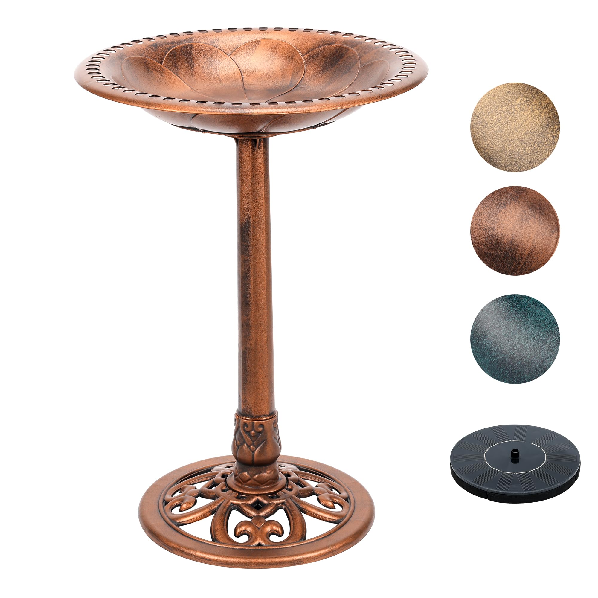 28 Inch High Polyresin Vintage Bird Bath with Solar Powered Fountain - Outdoor Garden Decoration for Birds, Patio, Yard & Backyard Landscaping