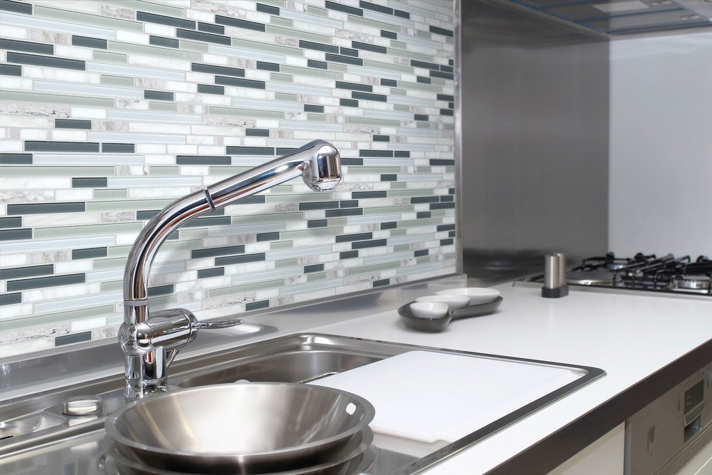 10 Sq Ft Bliss Iceland Marble & Glass Linear Mosaic Tile - Waterproof Peel & Stick Backsplash for Bathroom Walls, Shower Surround, Kitchen Backsplash - Easy DIY Home Renovation
