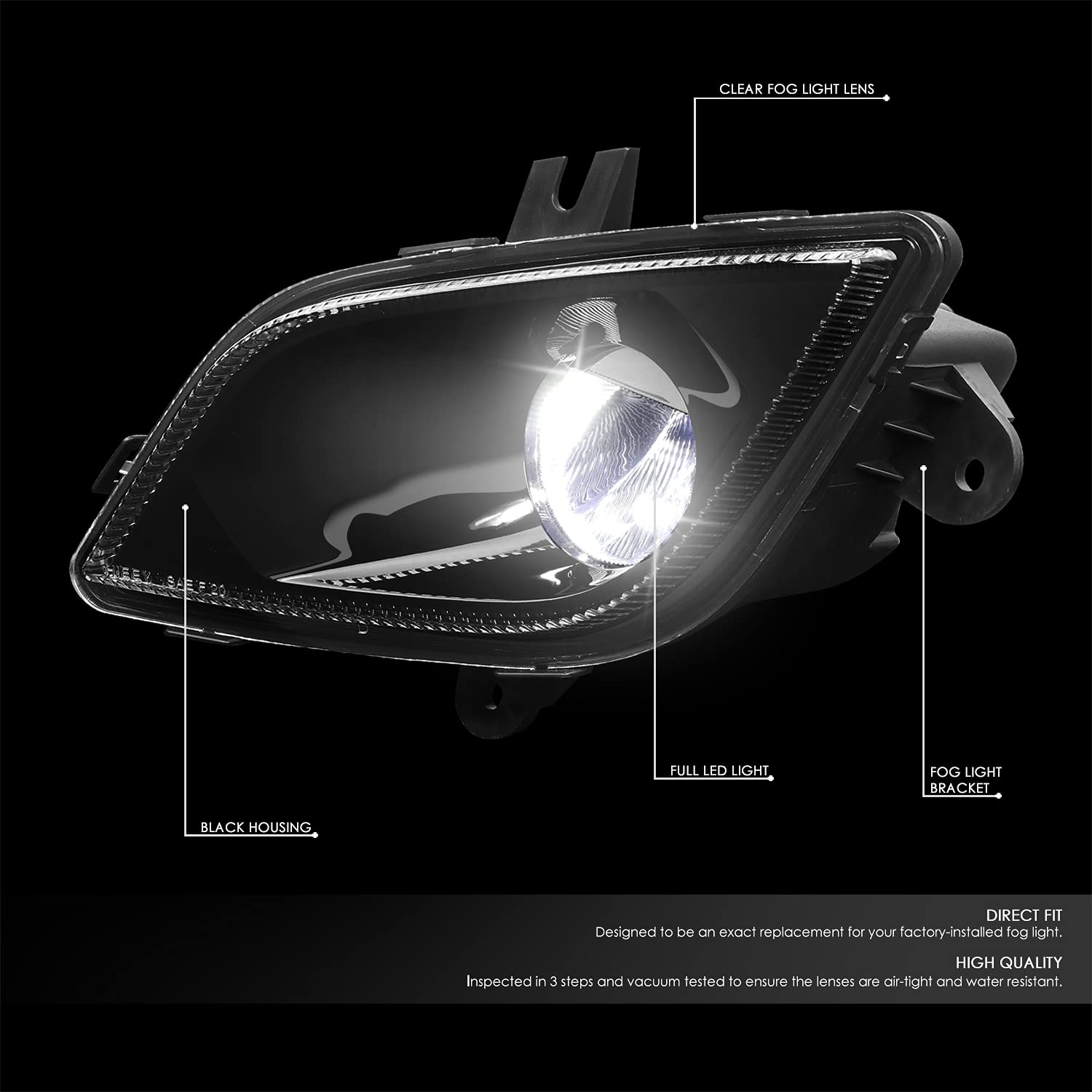 DNA MOTORING HL-HAY-007-BK Black LED Reflector Fog Lights - Compatible with 2018-2022 Freightliner Cascadia | High Visibility for Night Driving & Bad Weather Conditions