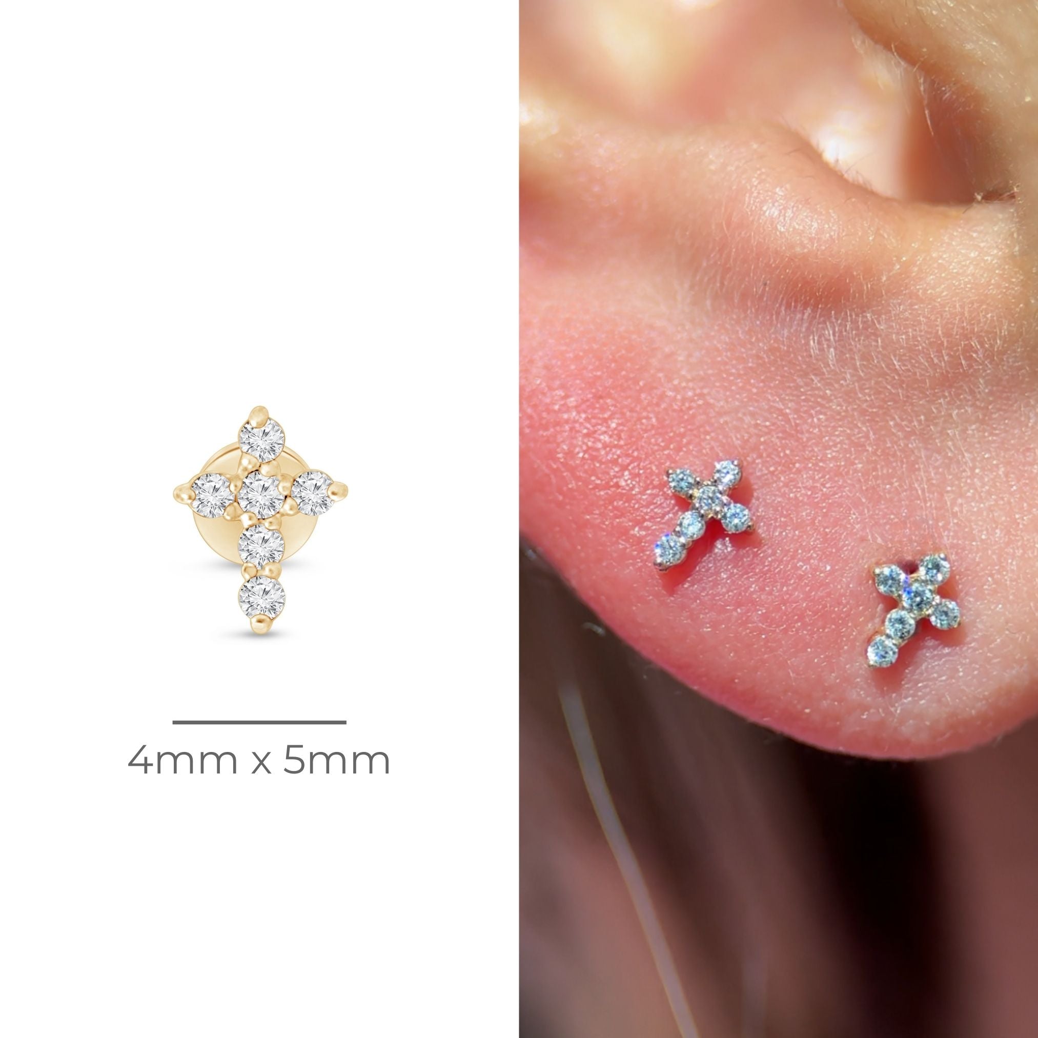 14K Yellow Gold Diamond Pavé Cross Stud Earrings - Hypoallergenic, Flat Back for Comfort - Perfect for Everyday Wear, Gifts & Special Occasions