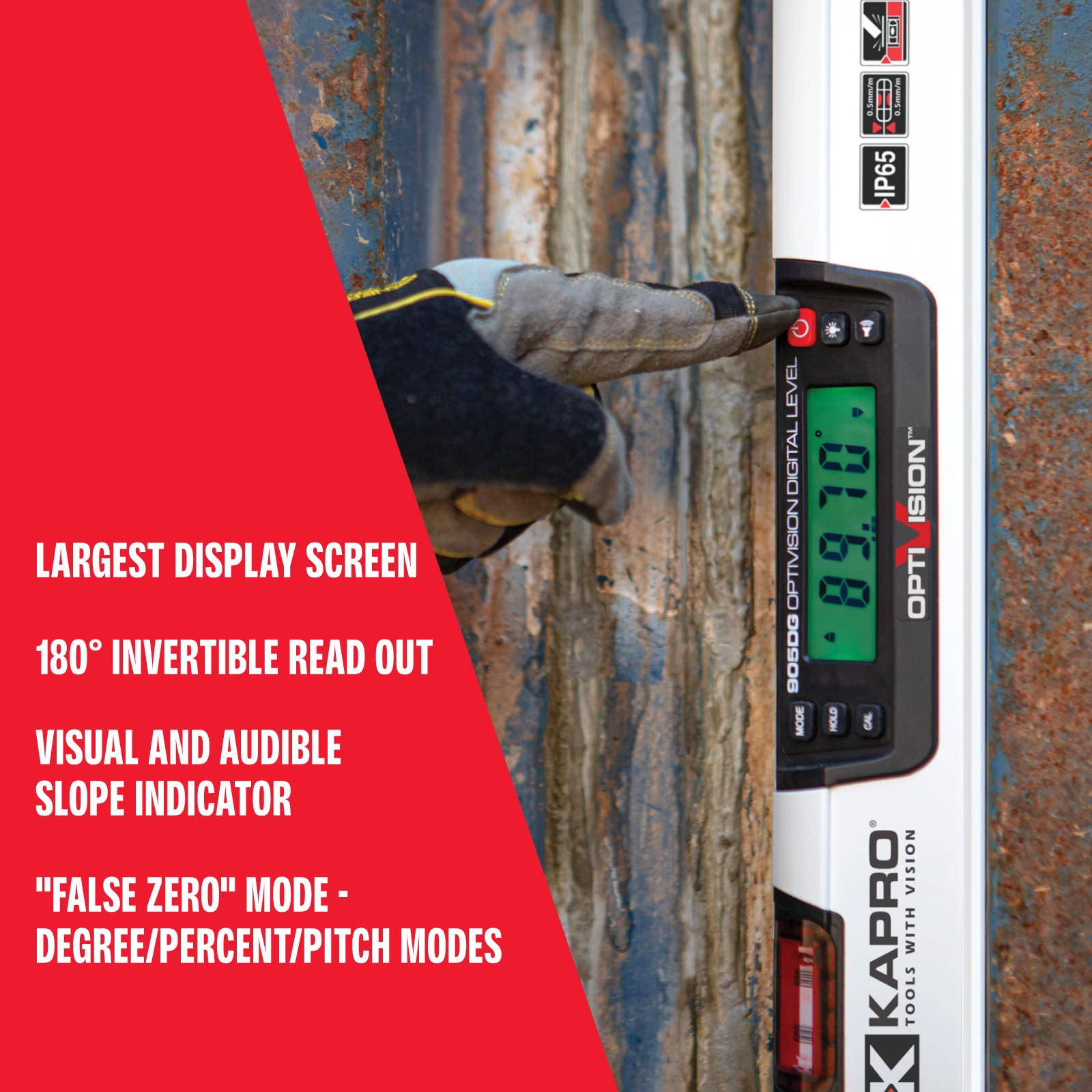 Kapro 905 Digital Condor Magnetic Digital Level IP65 with OPTIVISION - Visual & Audible Slope Indicator, False Zero Mode, Large Display, 180° Invertible Readout (72 Inch) - Perfect for Construction, Woodworking, and DIY Projects