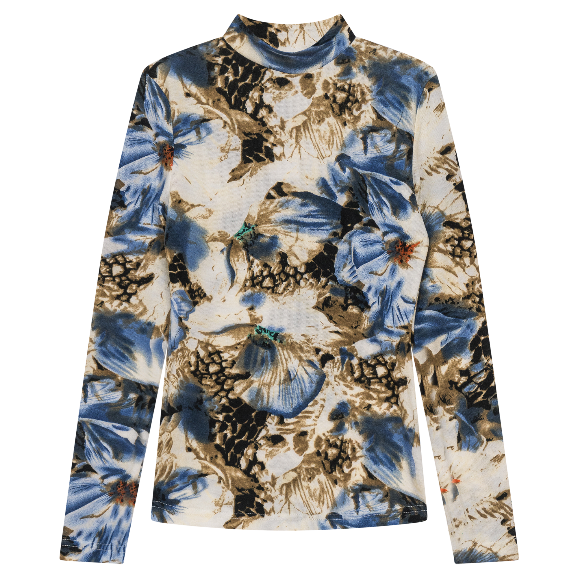 Stylish Printed Knit Mock Neck Tee for Women - Trendy Casual T-Shirt for Everyday Wear | Perfect for Work, Outings & Relaxing