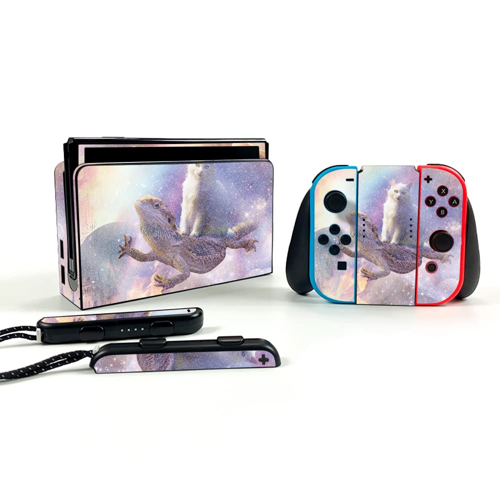 MightySkins Glossy Glitter Skin for Nintendo Switch OLED - Cat Lizard Fantasy Design | Scratch-Resistant Protective Cover with Durable Textured Finish | Easy to Apply | Made in USA | Perfect for Gaming Enthusiasts & Personalized Console Protection